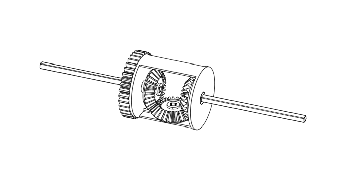 Three bevel gears coupled together and held onto by the differential housing, which itself has teeth that can couple to another spur gear.